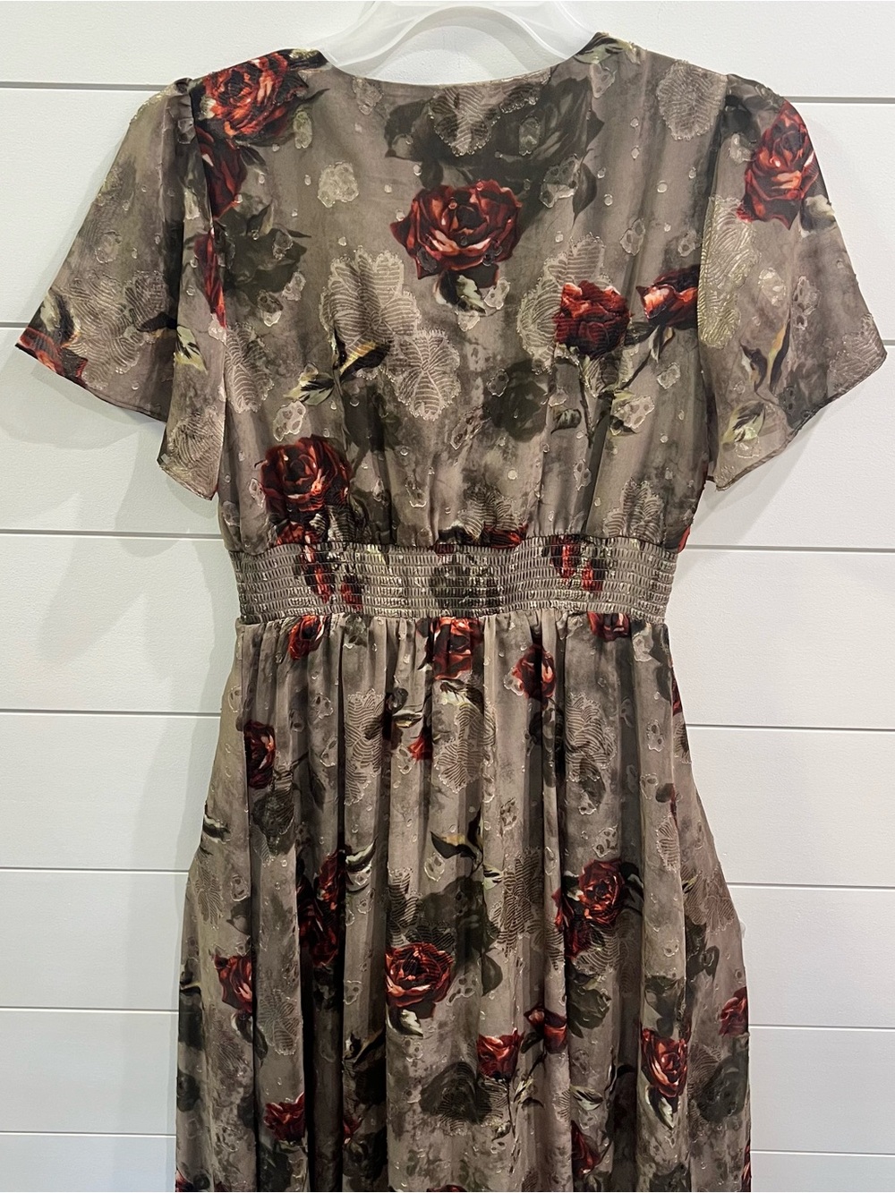 Baltic Born Olive Floral Maxi Dress with Red Rose Print large * cut tag - Picture 11 of 12